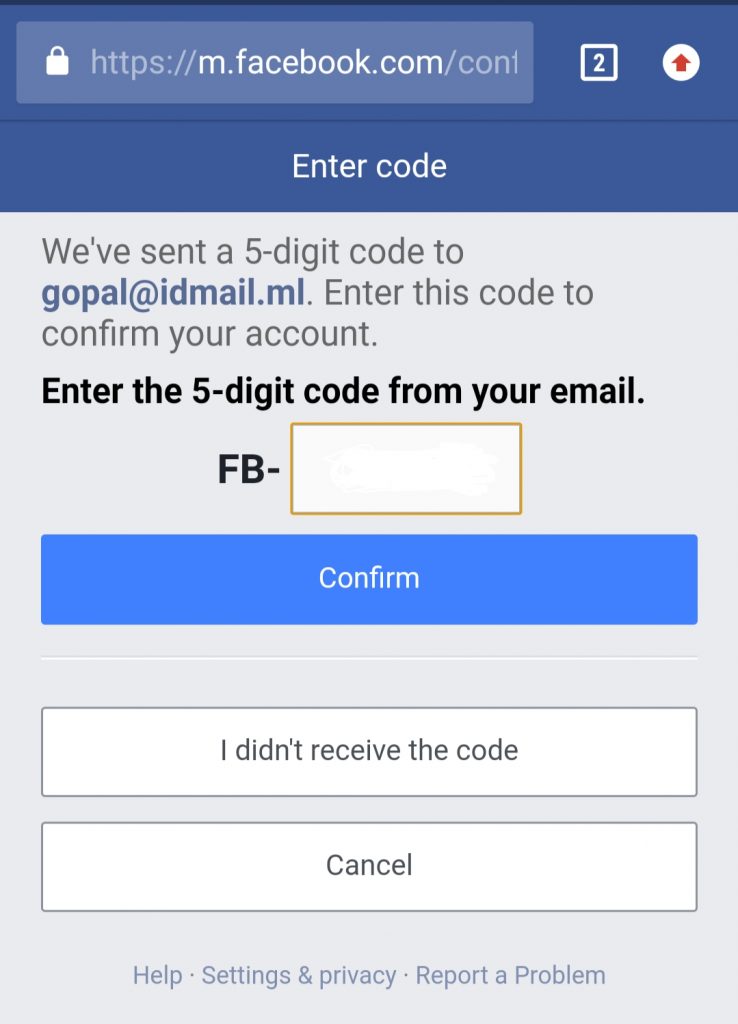 5 didit code from your email